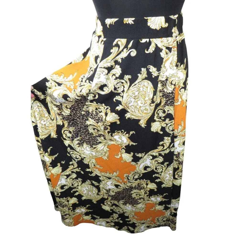 Impulsive Black Multi Leopard Scroll Print Textured Floor Length Maxi Skirt 1X